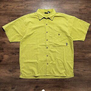 PATAGONIA Lime Yellow Plaid Hiking Shirt - Size M